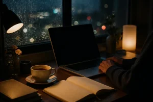 夜中に証拠のない不安をノートに整理する場面