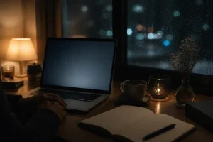 夜中に証拠のない不安をノートに整理する場面