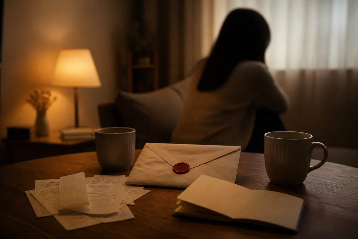 夜の机でお金と結婚話の違和感を整理する場面