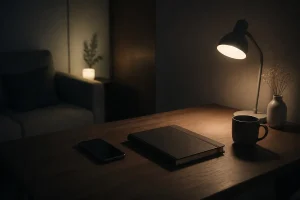 自分で調べる前に机で状況を整理する場面