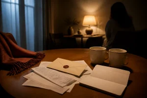夜の机でお金と結婚話の違和感を整理する場面