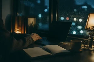 夜中に証拠のない不安をノートに整理する場面